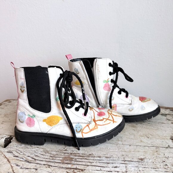 Sugar Girls White Faux Leather Lace Up Mid Calf Boots Size 13 Original Artwork - Picture 5 of 10